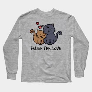 Feline The Love! Cute Kawaii Cats Valentines Day T-Shirt for Cat Lovers Long Sleeve T-Shirt